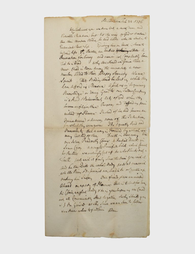 Item #379108 [Early manuscript copy in an unknown hand of Franklin's letter to Elizabeth Hubbart, on the death of his older brother John Franklin]. Benjamin Franklin.
