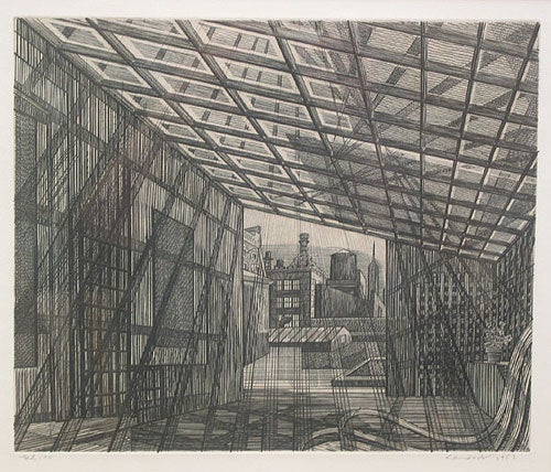 Item #37938 Copper engraving: "Penthouse Roof" Armin Landeck, American.