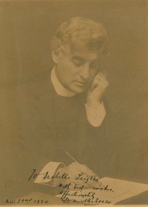 Item #38054 Portrait photograph of David Belasco writing with quill pen. David Belasco, The...