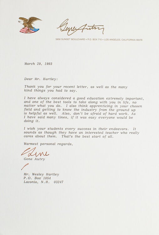 Jason Autry Letters Typed letter signed Gene - Gene Autry