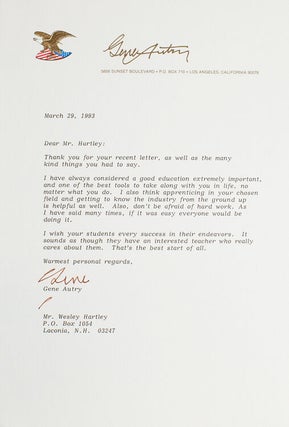 Item #39447 Typed letter signed "Gene". Gene Autry