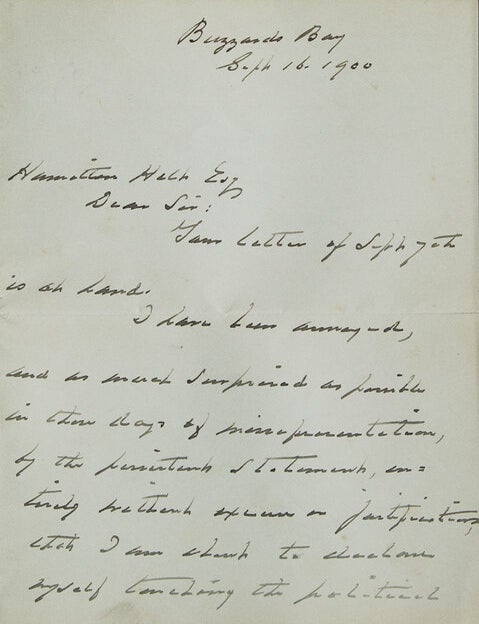 Autograph letter signed "Grover Cleveland" To Hamilton Hill