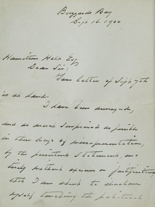 Item #39498 Autograph letter signed "Grover Cleveland" To Hamilton Hill. Grover Cleveland