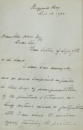 Item #39498 Autograph letter signed "Grover Cleveland" To Hamilton Hill. Grover Cleveland