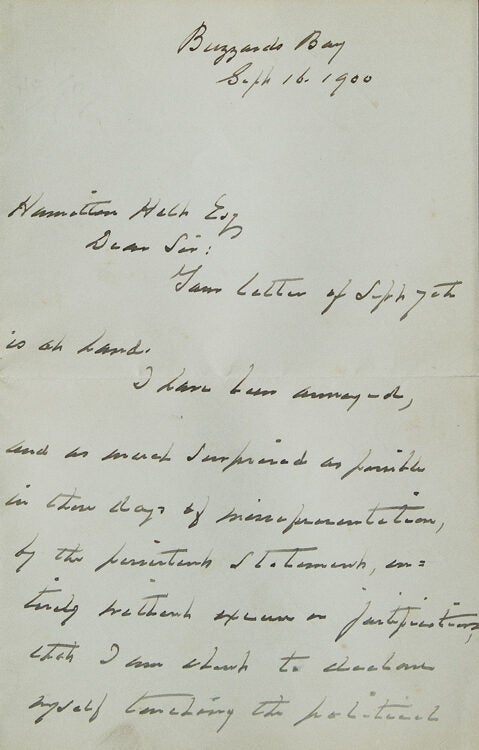 Autograph letter signed "Grover Cleveland" To Hamilton Hill