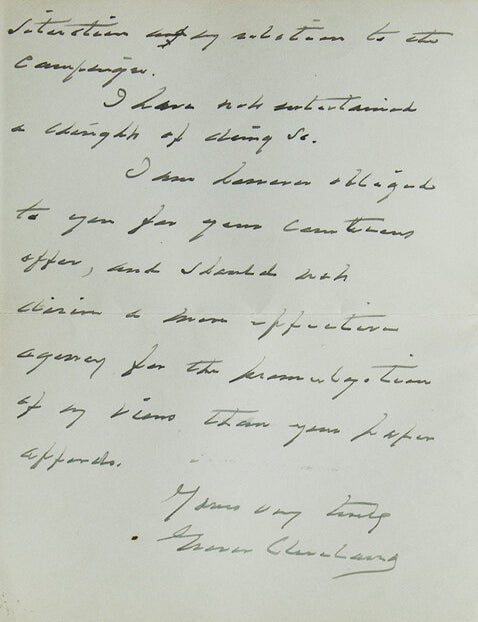 Autograph letter signed "Grover Cleveland" To Hamilton Hill