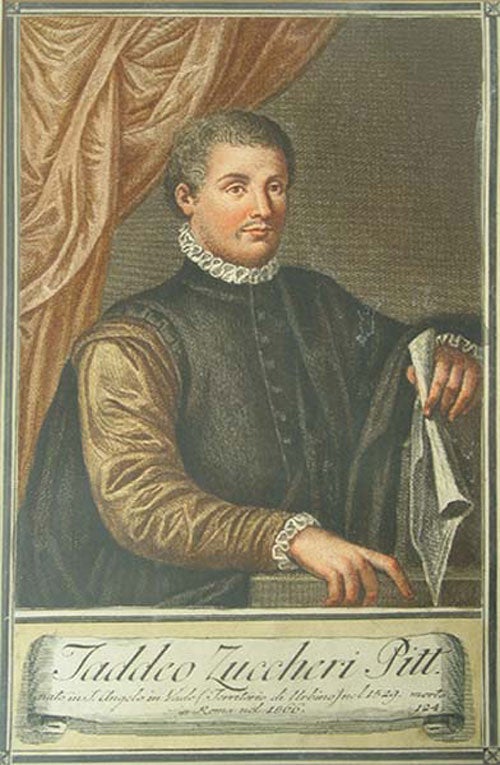 Item #39850 Taddeo Zuccheri Pitt. (Taddeo Zuccari, Italian) nato in S. Angelo in Vado (Teritorio di Urbino) nel 1529. morto in Roma nel 1566: Portrait, engraved by Lasinio. Number 124. Carlo Lasinio, engraver.