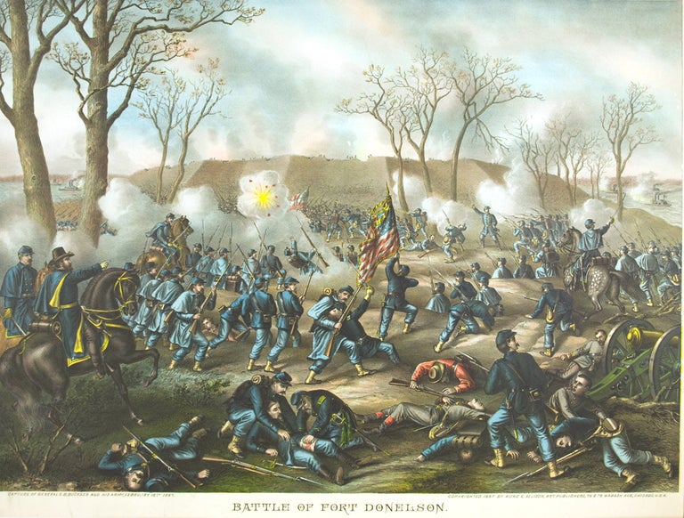 Item #40276 Battle of Fort Donelson. Capture of Genl. S. B. Buckner, February 16th 1862. [Chromolithographic print]. Civil War, Louis Kurz.