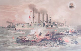 Item #40301 Chromolithographic Print: "Destruction of Admiral Cervera's Fleet at Santiago De...