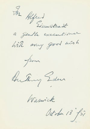 Item #40488 Autograph Note Signed to Alfred Eisenstaedt, Warwick. October 13 1951. Anthony Eden