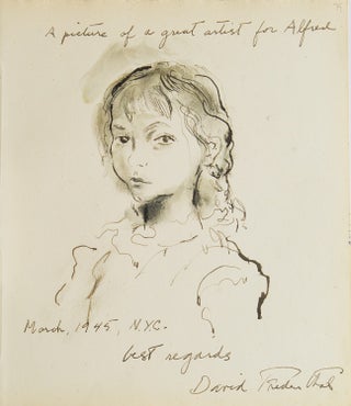 Item #40495 Original ink and wash drawing of the head and shoulders of a young girl, inscribed to...