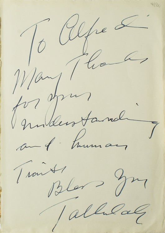 Item #40519 Autograph Note Signed to Alfred Eisenstaedt, n.p., n.d. Tallulah Bankhead.