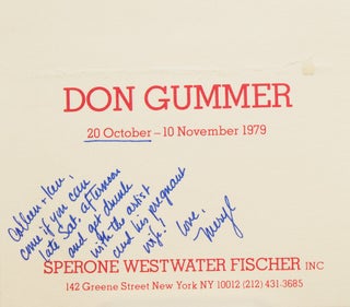 Item #40528 Autograph Note Signed. On Invitation to Don Gummer's (Streep's Husband) Photo Show....