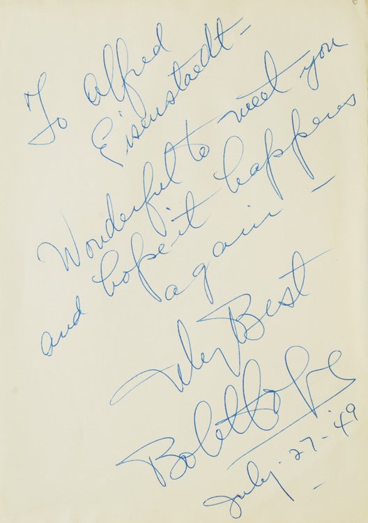 Item #40594 Autograph Note Signed to Alfred Eisenstaedt, July 27, 1949. Bob Hope.