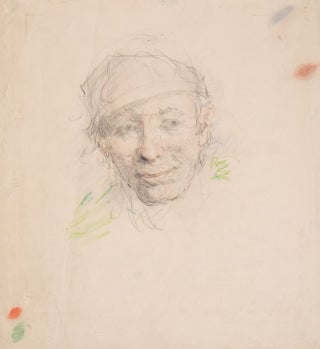 Item #41810 ORIGINAL Portrait of elderly man in cap; pencil, with touches of color. Gordon Ross