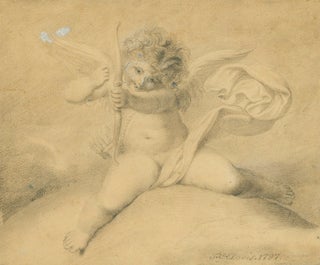 Item #42226 Original drawing of a seated Cupid having just released an arrow. T. C. Davis