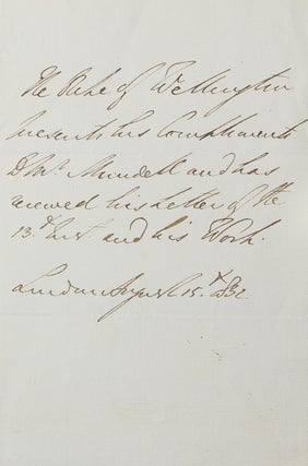 Item #42504 Autograph Response Note "The Duke of Wellington presents his Compliments to Mr....