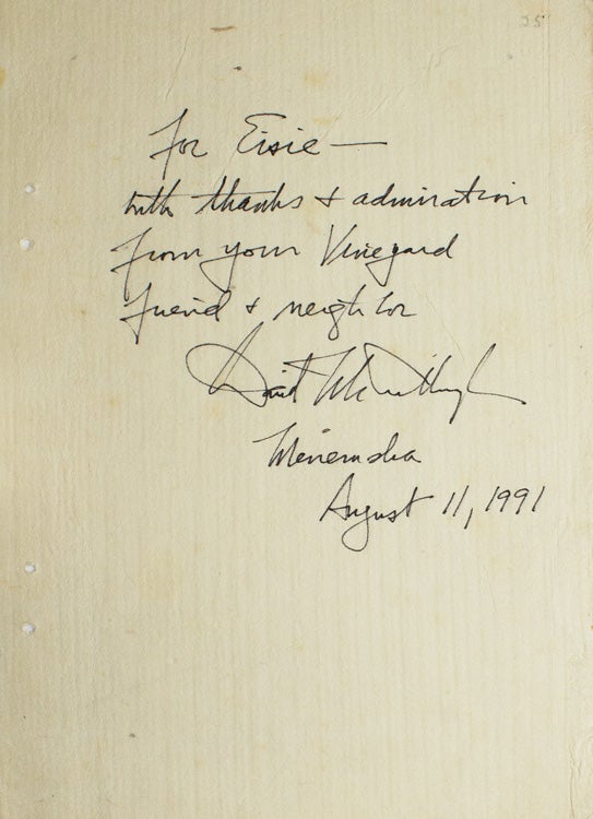 Item #42592 Autograph Note Signed to LIFE photographer ALFRED EISENSTAEDT. "For Eisie-with thanks and admiration from your Vineyard Friend & Neighbor David McCullough." David McCullough.