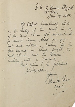 Item #42619 Autograph Note Signed to LIFE photographer ALFRED EISENSTAEDT, "Mr Alfred...