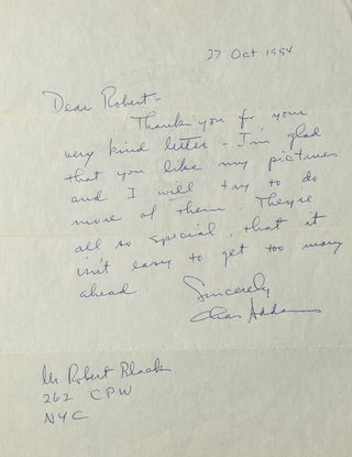 Item #42625 Autograph Letter, Signed (Chas Addams), to Robert Black (sic Block). Charles Addams