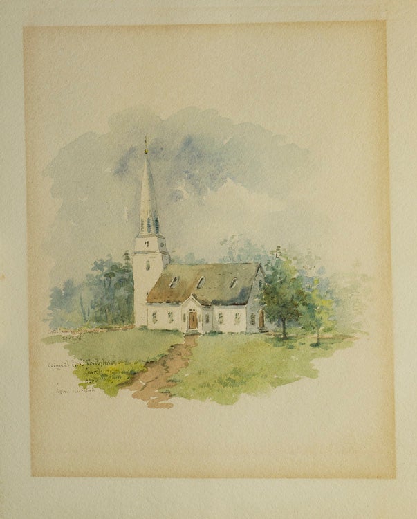 Three Watercolor Paintings, matted and framed as Triptych. including: "Old Brick Seeion House, 1817"; "Old First Church of Morristown, N.J. 1791-1892"; [and] "Original First Presbyterian Church. After Alterations."