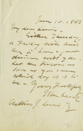 Item #43452 Autograph Letter signed, to Mr Arthur J. Lewis, about dinner. John Leech