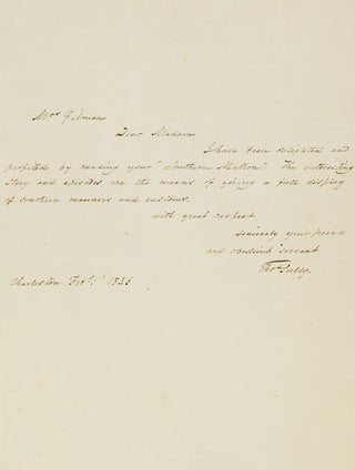 Item #43653 Autograph Letter Signed ("Thos Sully") to author Caroline Howard Gilman, upon reading...