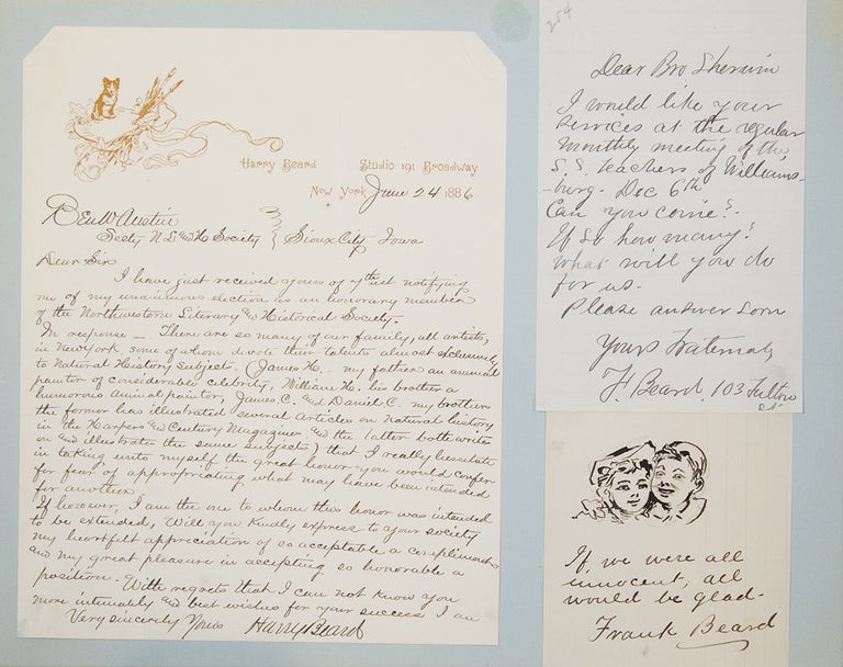 2 Autograph Letters (one by Harry, one by Frank) signed, with one signed sketch by Frank with autograph sentiment