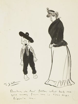 Item #43668 Cartoon drawing of mother and small boy bawling. T. S Allen