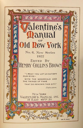 Valentine's Manual of Old New York. No. 6. New Series 1922