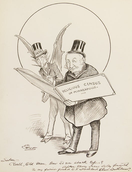 One Cartoon Drawing signed and inscribed, 2 Autograph Letters Signed, and one Typed Letter signed, all to E.F. Strickland