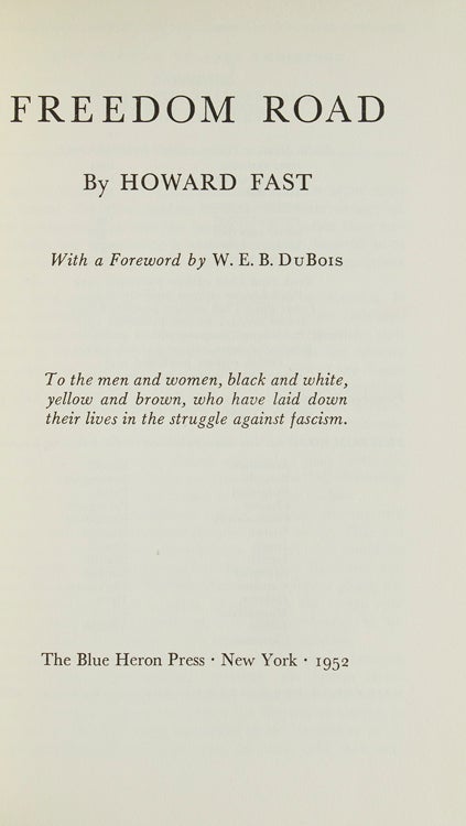 Freedom Road. With a Foreword by W.E.B. Du Bois