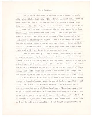 Item #52003 Small archive relating to Sandburg's alleged espionage: carbon typescript of "C.S. -...