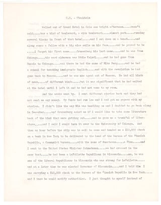 Item #52003 Small archive relating to Sandburg's alleged espionage: carbon typescript of...