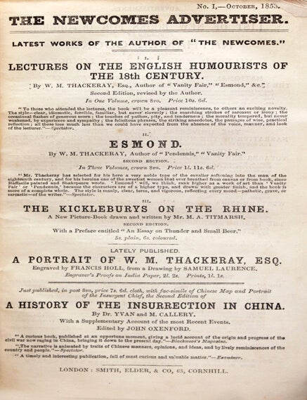 The Newcomes. Memoirs of a Most Respectable Family. Edited by Arthur Pendennis, Esq