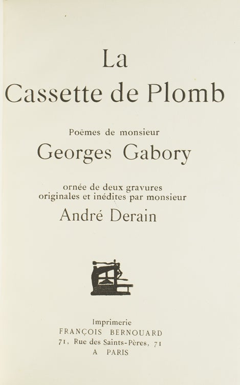 La Cassette de Plomb. Poëmes de monsieur Georges Gabory