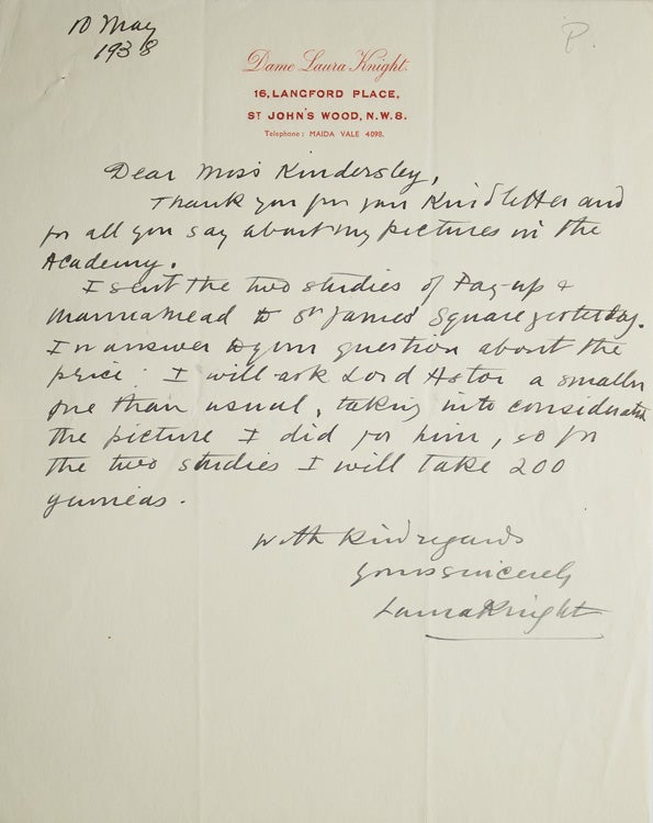 Group of Correspondence: 5 Autograph Letters, signed; and 2 Autograph Notes, signed, to Lord Astor; and 2 Autograph Notes, signed, to Miss Tindersley (Lord Astor's Secretary)