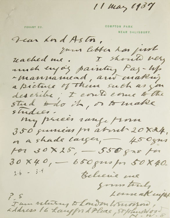 Group of Correspondence: 5 Autograph Letters, signed; and 2 Autograph Notes, signed, to Lord Astor; and 2 Autograph Notes, signed, to Miss Tindersley (Lord Astor's Secretary)
