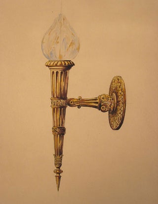 Item #54407 Original pencil and watercolor design for ornamental brass wall lighting fixture....
