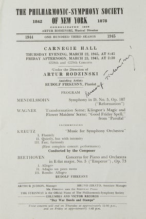 Item #55342 Signature on Philarmonic-Symphony Society of New York Program. Rudolf Firkusny
