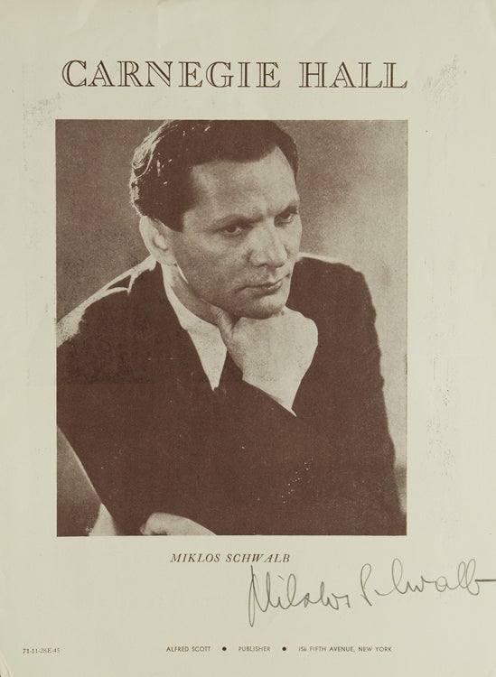 Item #55345 Signature on Carnegie Hall Program Cover. Miklos Schwalb.
