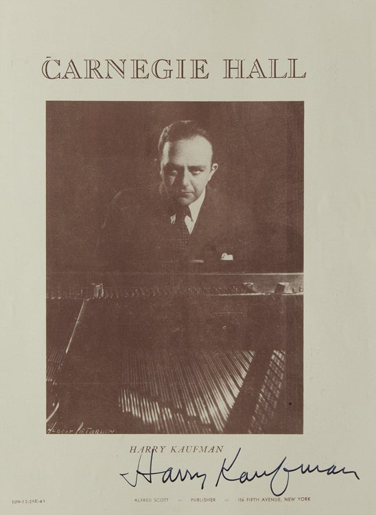 Item #55348 Signature on Carnegie Hall Program Cover. Harry Kaufman.