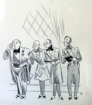 Item #55450 Pen and ink illustration of four Functionaries listening. Fritz Eichenberg