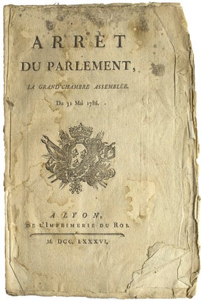 Item #55829 Arrêt du Parlement, la Grand' Chambre Assemblée, Du 31 Mai 1786. Diamond Necklace...