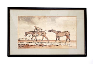 Item #56680 Watercolor on paper, enhanced by crayon, titled "War Horses". Paul Brown
