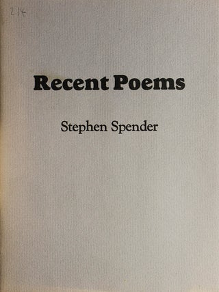 Item #58706 Recent Poems. Stephen Spender