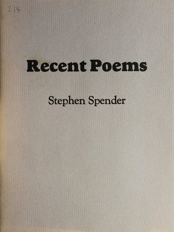 Item #58706 Recent Poems. Stephen Spender.