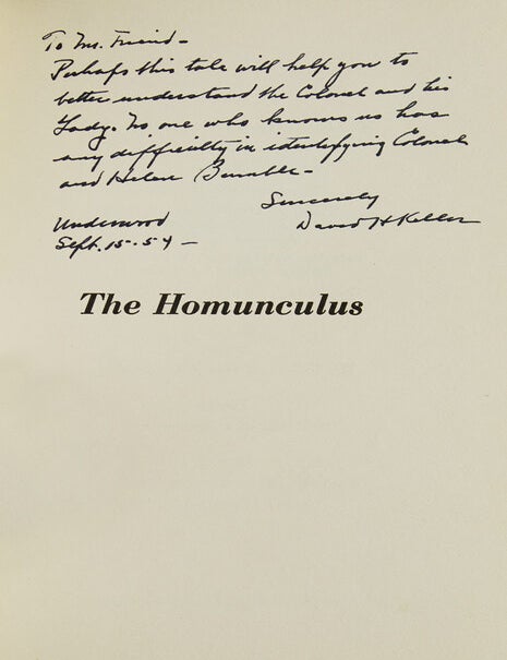 The Homunculus - David Keller, enry - First edition, number 87 of 112 ...