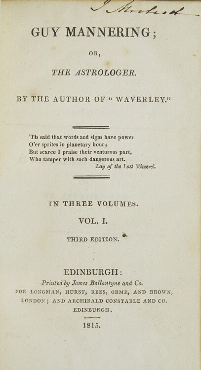 Guy Mannering; or, The Astrologer. By the Author of “Waverley”
