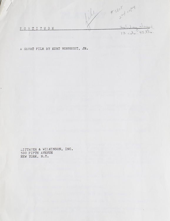 Item #62918 Typed Filmscript (photocopied) of his short film "Fortitude". Kurt Vonnegut, Jr.